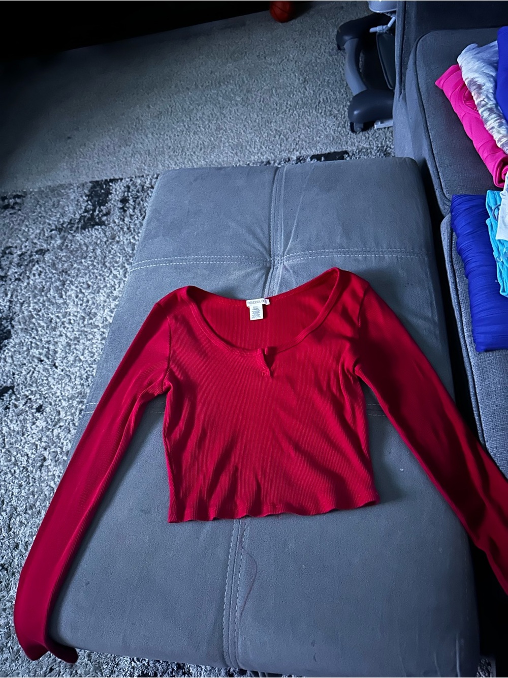 Bozzolo Red Long-Sleeve Scoop-Neck Crop Top